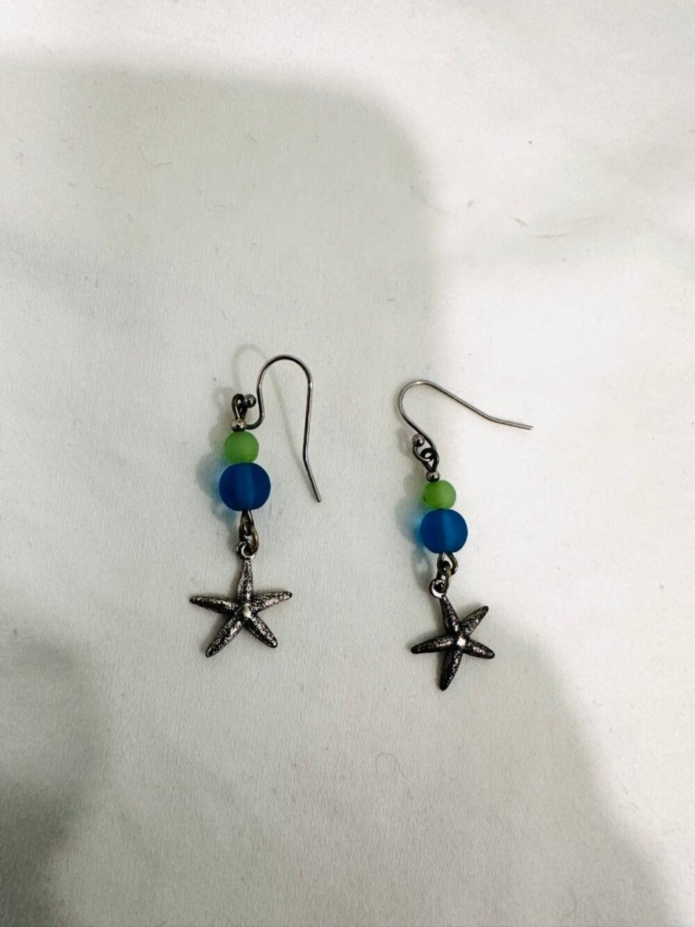 Starfish Sea Glass Bead Dangle Earrings